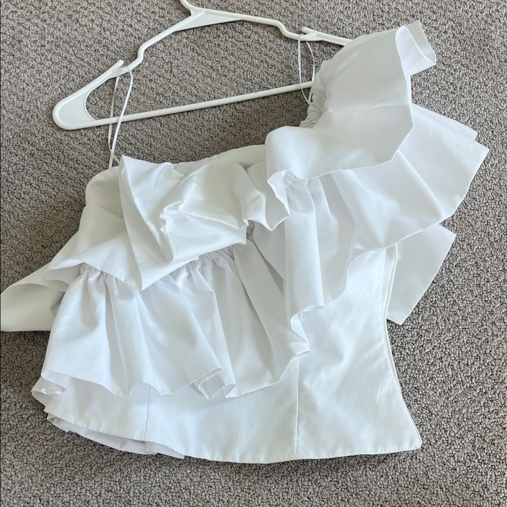 Zara White Ruffle Off-Shoulder Blouse